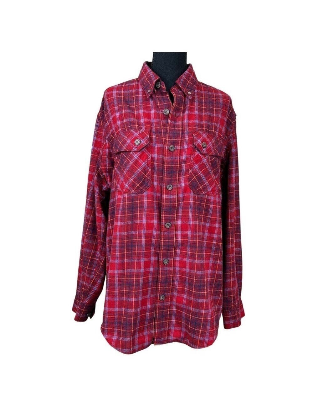 Duluth Trading Company Men's Red Plaid Flannel Cotton Blend Shirt Size M